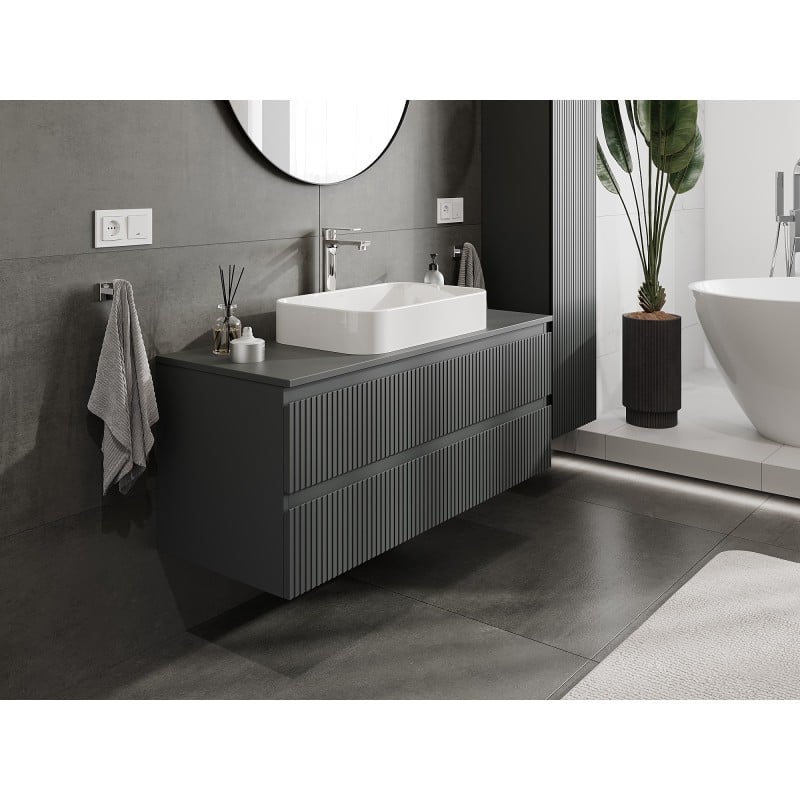 Mexen Rivel szafka łazienkowa podumywalkowa 120 cm z blatem, 2 szuflady, ryflowana , grafit mat - 91A20-12047-2-BFFC66