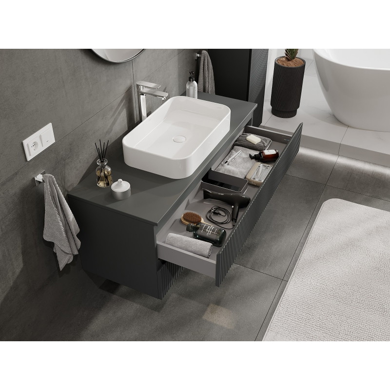 Mexen Rivel mueble de baño de 120 cm con encimera, 2 cajones, ranurado, grafito mate - 91A20-12047-2-BFFC66