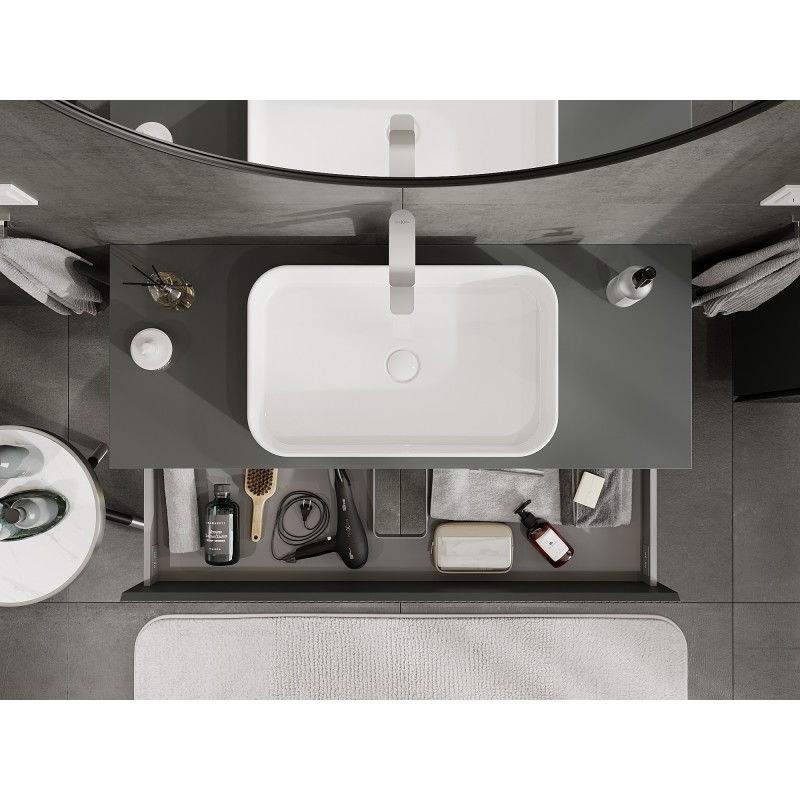Mexen Rivel meuble de salle de bain sous-lavabo 120 cm avec plateau, 2 tiroirs, rainuré, graphite mat - 91A20-12047-2-BFFC66
