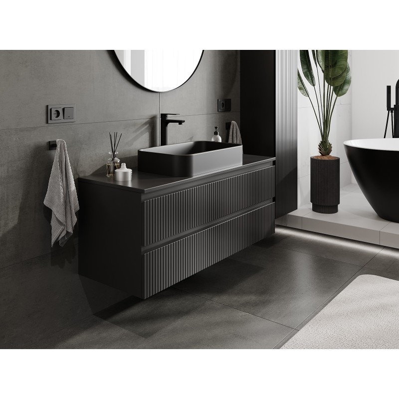 Mexen Rivel szafka łazienkowa podumywalkowa 120 cm z blatem, 2 szuflady, ryflowana , czarna mat - 91A20-12047-2-BFFC71