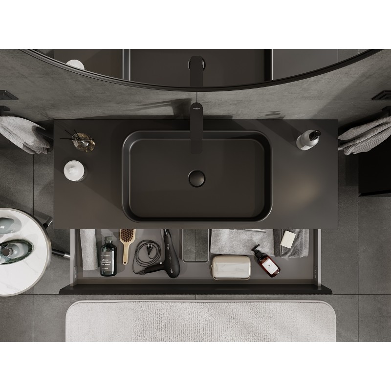 Mexen Rivel armadietto da bagno sotto lavabo 120 cm con piano, 2 cassetti, scanalato, nero opaco - 91A20-12047-2-BFFC71