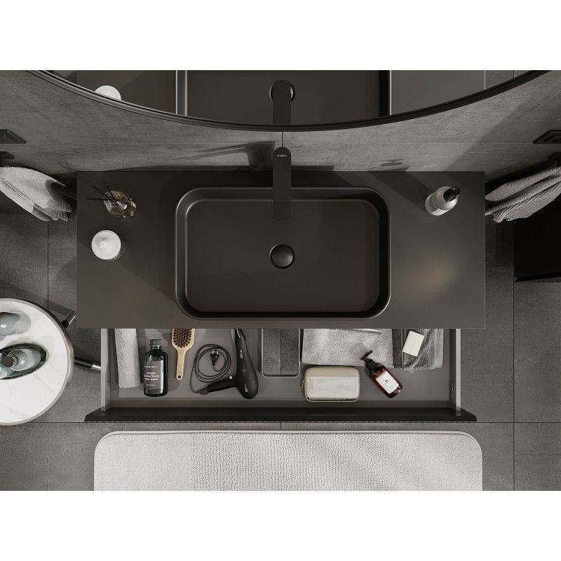 Mexen Rivel Badezimmerschrank unter dem Waschbecken 120 cm mit Arbeitsplatte, 2 Schubladen, geriffelt, schwarz matt