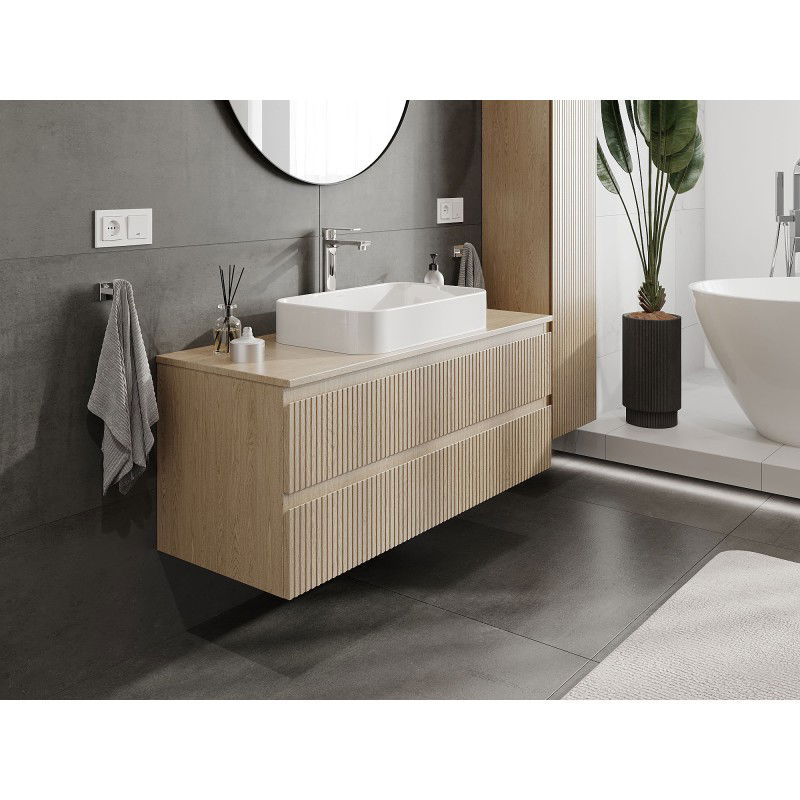Mexen Rivel meuble de salle de bain sous-vasque 120 cm avec plateau, 2 tiroirs, rainuré, chêne - 91A20-12047-2-BFFC81