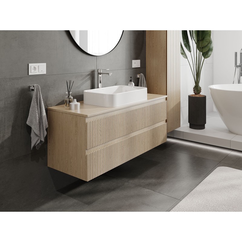 Mexen Rivel szafka łazienkowa podumywalkowa 120 cm z blatem, 2 szuflady, ryflowana , dąb - 91A20-12047-2-BFFC81
