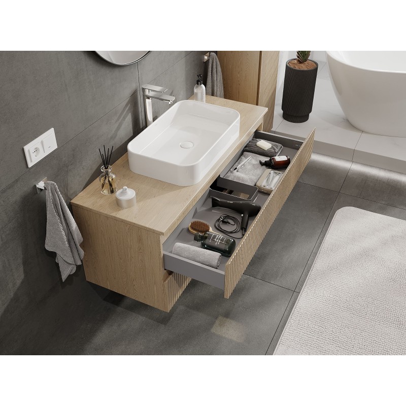 Mexen Rivel mobile bagno sottolavabo 120 cm con piano, 2 cassetti, scanalato, rovere - 91A20-12047-2-BFFC81