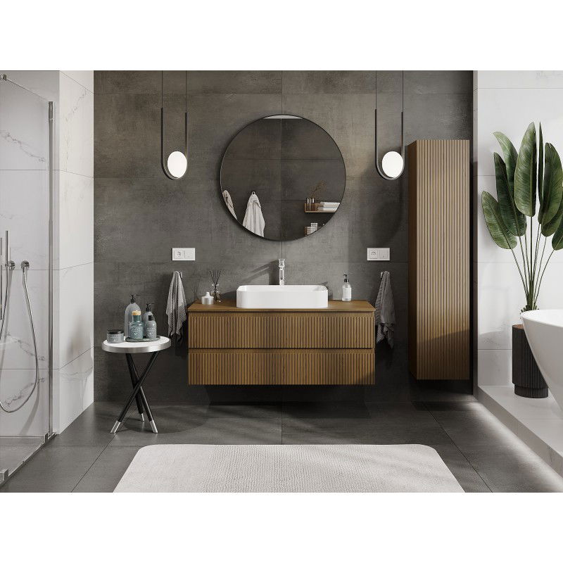 Mexen Rivel meuble de salle de bain sous lavabo 120 cm avec plan, 2 tiroirs, rainuré, noyer - 91A20-12047-2-BFFC86