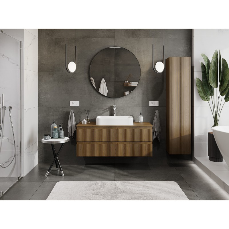 Mexen Rivel mobiletto da bagno sotto lavabo 120 cm con piano, 2 cassetti, scanalato, noce - 91A20-12047-2-BFFC86