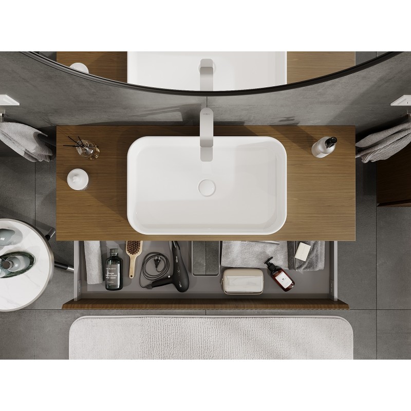 Mexen Rivel gabinete de baño debajo del lavabo de 120 cm con encimera, 2 cajones, ranurado, nogal - 91A20-12047-2-BFFC86