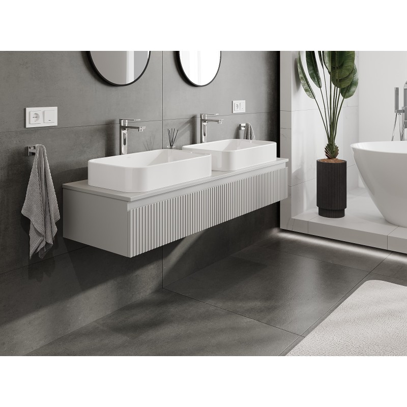 Mexen Rivel mobiletto da bagno sotto lavabo 140 cm con piano, 1 cassetto, scanalato, grigio opaco - 91A20-14023-1-BFC62