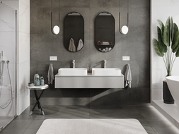 Mexen Rivel vannas istabas skapītis zem izlietnes 140 cm ar virsmu, 1 atvilktne, rievots, pelēks matēts - 91A20-14023-1-BFC62