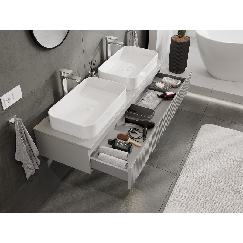 Mexen Rivel mobiletto da bagno sotto lavabo 140 cm con piano, 1 cassetto, scanalato, grigio opaco - 91A20-14023-1-BFC62