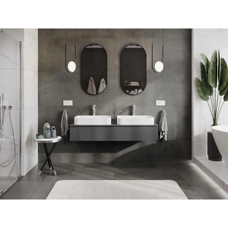 Mexen Rivel szafka łazienkowa podumywalkowa 140 cm z blatem, 1 szuflada, ryflowana , grafit mat - 91A20-14023-1-BFC66