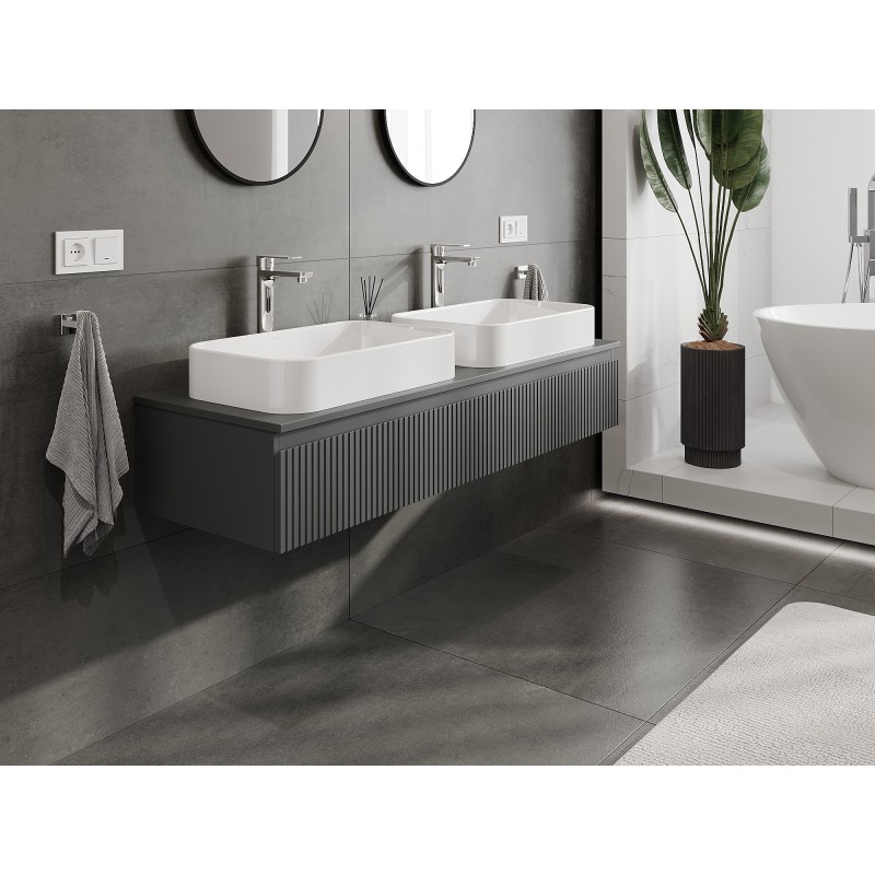 Mexen Rivel armário de casa de banho sob o lavatório 140 cm com tampo, 1 gaveta, estriado, grafite mate - 91A20-14023-1-BFC66