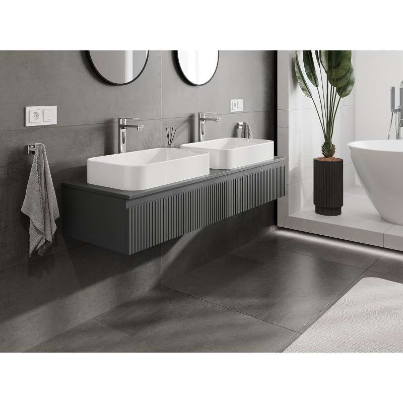 Mexen Rivel badkamerkast onder de wastafel 140 cm met blad, 1 lade, geribbeld, grafiet mat - 91A20-14023-1-BFC66