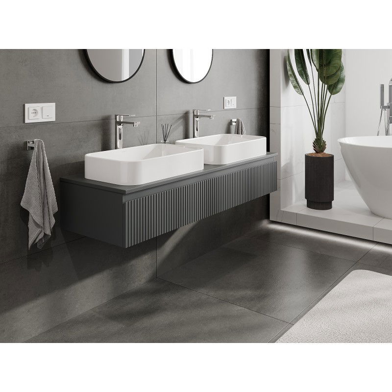 Mexen Rivel meuble de salle de bains sous-lavabo 140 cm avec plateau, 1 tiroir, rainuré, graphite mat - 91A20-14023-1-BFC66