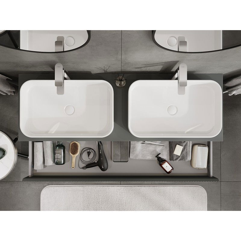 Mexen Rivel bathroom cabinet under washbasin 140 cm with countertop, 1 drawer, grooved, matte graphite - 91A20-14023-1-BFC66