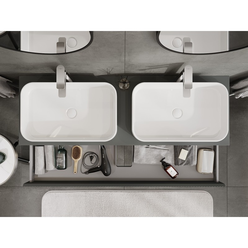 Mexen Rivel mobile da bagno sotto lavabo 140 cm con piano, 1 cassetto, scanalato, grafite opaco - 91A20-14023-1-BFC66