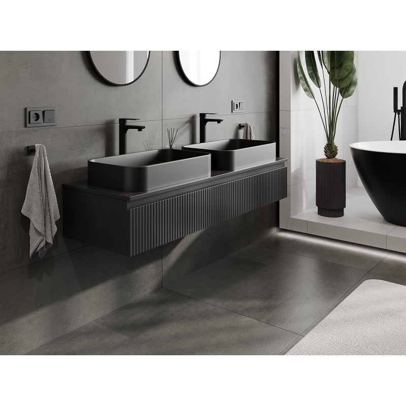 Mexen Rivel mobile bagno sottolavabo 140 cm con piano, 1 cassetto, scanalato, nero opaco - 91A20-14023-1-BFC71