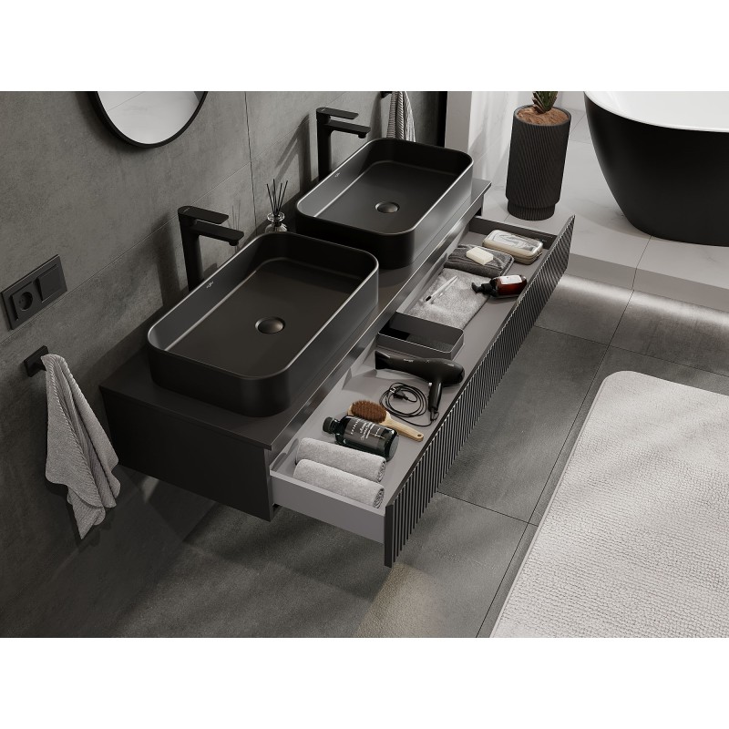 Mexen Rivel mobile bagno sottolavabo 140 cm con piano, 1 cassetto, scanalato, nero opaco - 91A20-14023-1-BFC71