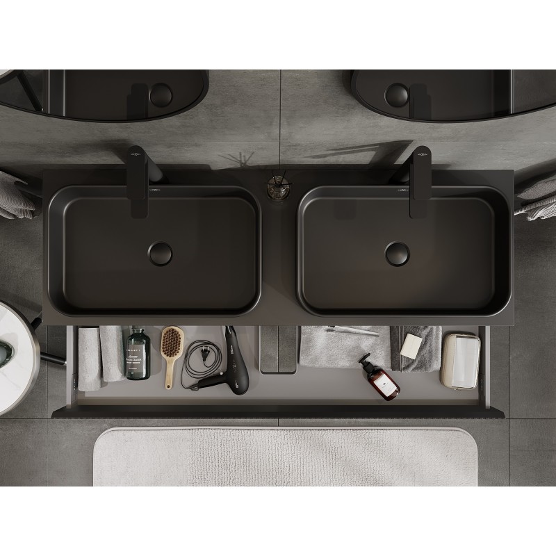 Mexen Rivel mobile bagno sottolavabo 140 cm con piano, 1 cassetto, scanalato, nero opaco - 91A20-14023-1-BFC71