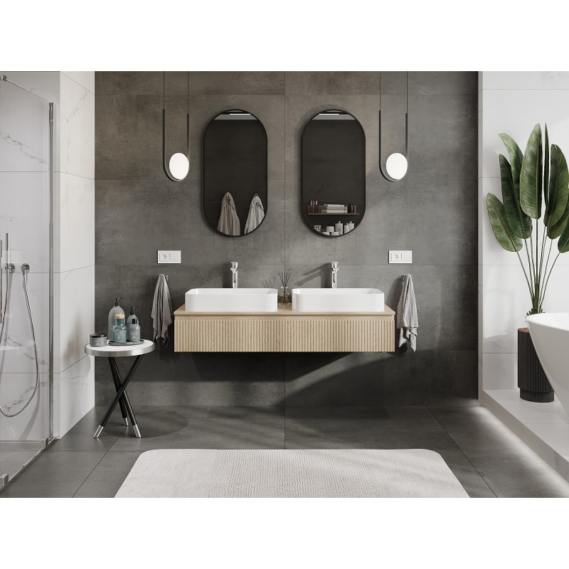 Mexen Rivel badkamerkast onder wastafel 140 cm met blad, 1 lade, gegroefd, eik - 91A20-14023-1-BFC81