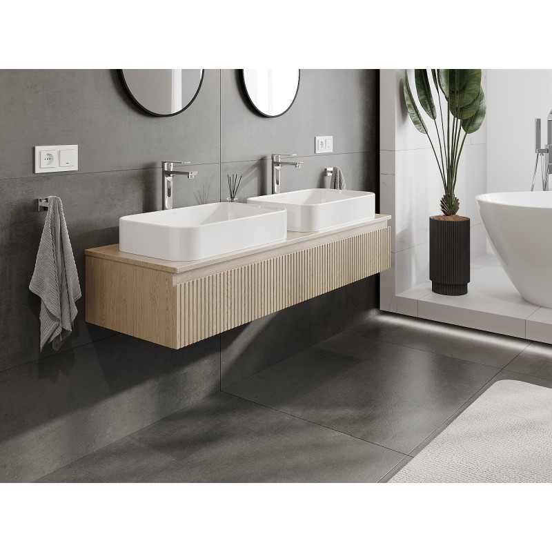 Mexen Rivel meuble de salle de bains sous vasque 140 cm avec plateau, 1 tiroir, rainuré, chêne - 91A20-14023-1-BFC81