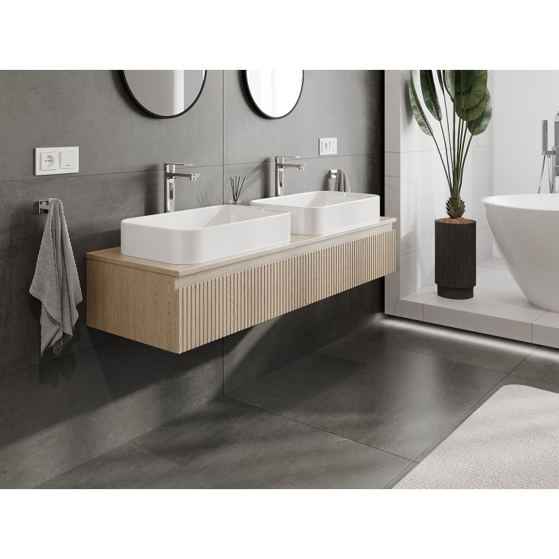 Mexen Rivel mueble de baño bajo lavabo 140 cm con encimera, 1 cajón, ranurado, roble - 91A20-14023-1-BFC81
