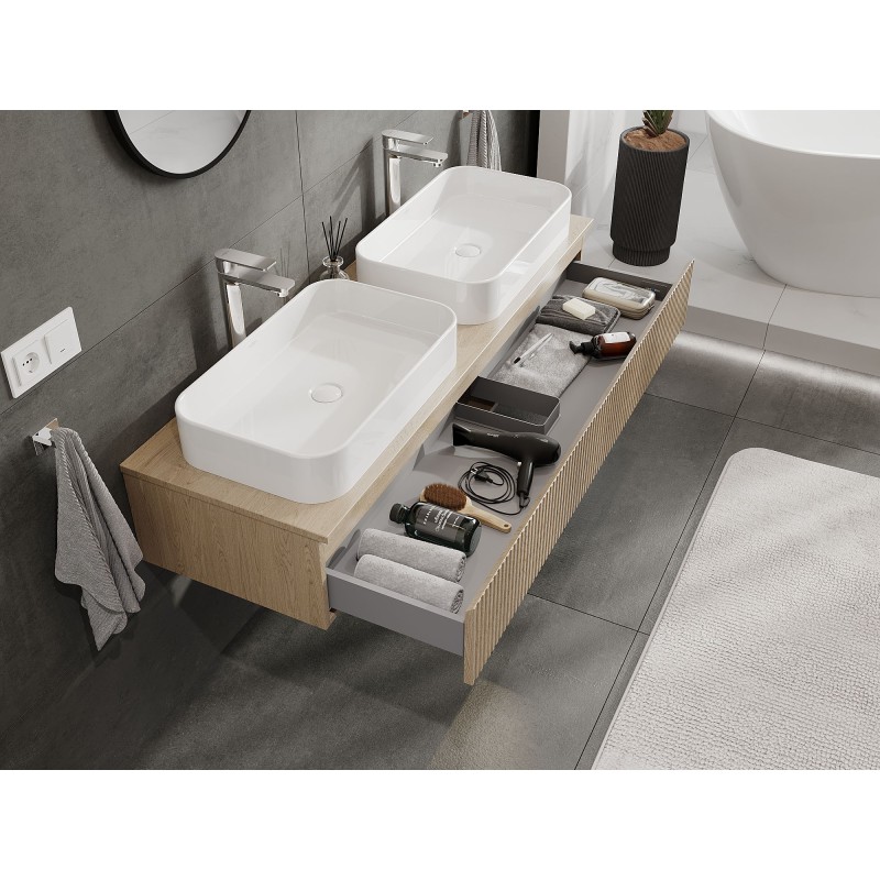 Mexen Rivel mobile bagno sottolavabo 140 cm con piano, 1 cassetto, scanalato, rovere - 91A20-14023-1-BFC81