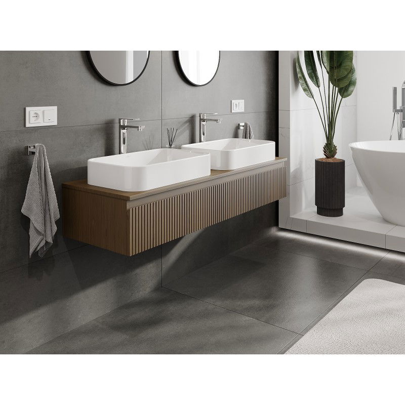 Mexen Rivel meuble de salle de bains sous lavabo 140 cm avec plateau, 1 tiroir, rainuré, noyer - 91A20-14023-1-BFC86