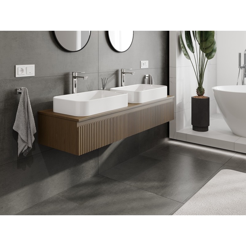 Mexen Rivel mobile bagno sottolavabo 140 cm con piano, 1 cassetto, scanalato, noce - 91A20-14023-1-BFC86