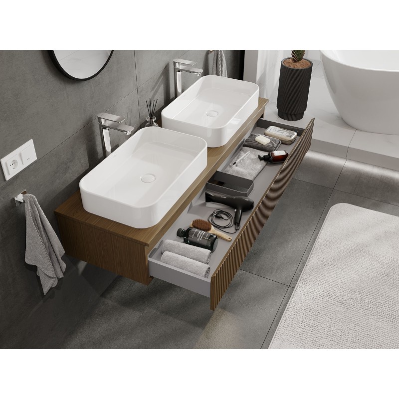 Mexen Rivel mobile bagno sottolavabo 140 cm con piano, 1 cassetto, scanalato, noce - 91A20-14023-1-BFC86