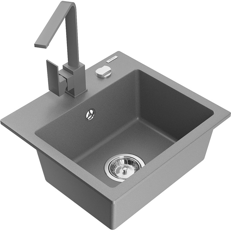 Mexen Milo fregadero de granito de 1 cuenco con grifo de cocina Rita, gris - 6505-71-670300-71