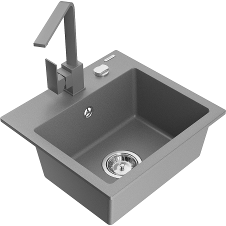 Mexen Milo fregadero de granito de 1 seno con grifo de cocina Rita, gris - 6505-71-670300-71