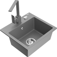 Mexen Milo fregadero de granito de 1 cubeta con grifo de cocina Rita, gris - 6505-71-670300-71