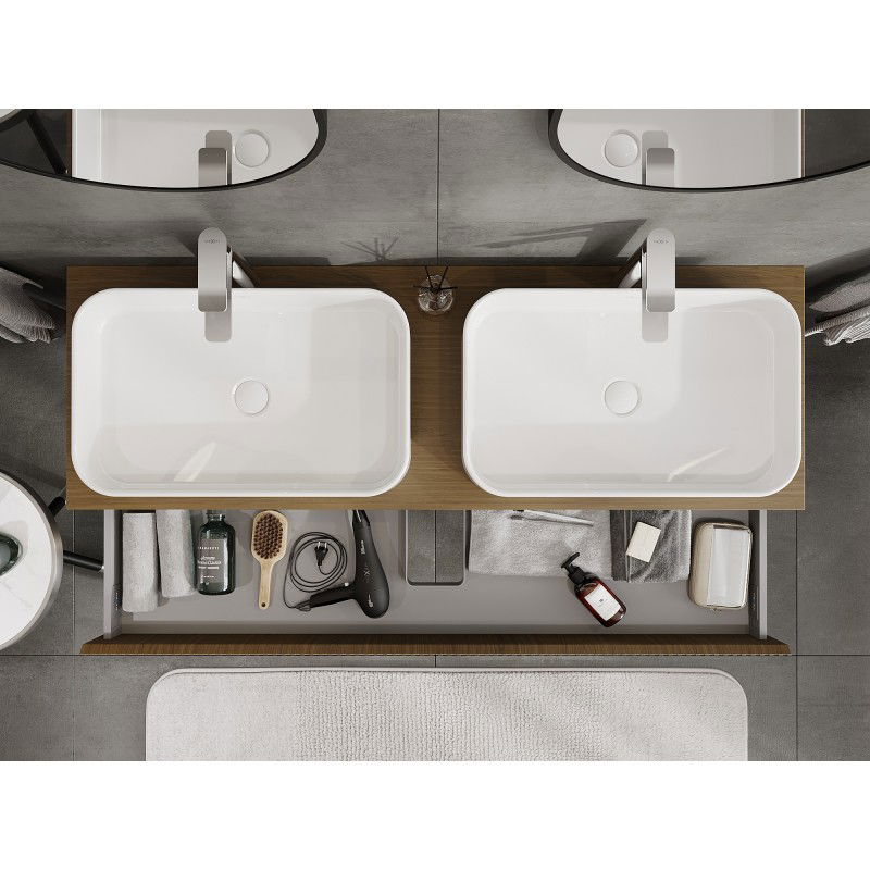 Mexen Rivel meuble de salle de bains sous lavabo 140 cm avec plateau, 1 tiroir, rainuré, noyer - 91A20-14023-1-BFC86