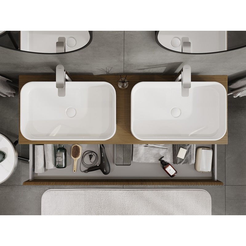 Mexen Rivel mobile bagno sottolavabo 140 cm con piano, 1 cassetto, scanalato, noce - 91A20-14023-1-BFC86