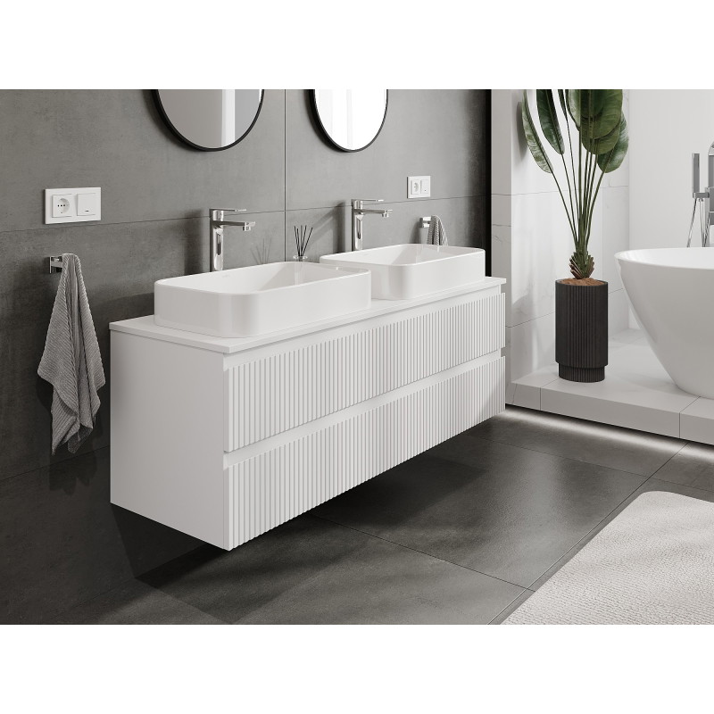 Mexen Rivel Meuble de salle de bains 140 cm avec plan de travail, 2 tiroirs, rainuré, blanc mat - 91A20-14047-2-BFFC01
