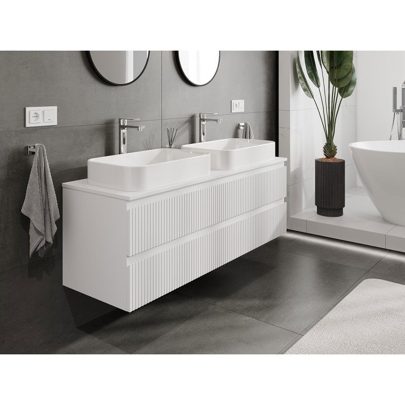 Mexen Rivel Waschtischunterschrank 140 cm mit Arbeitsplatte, 2 Schubladen, gerillt, weiß matt - 91A20-14047-2-BFFC01