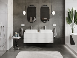 Mexen Rivel armoire de salle de bains sous lavabo 140 cm avec plateau, 2 tiroirs, rainurée, blanc mat - 91A20-14047-2-BFFC01