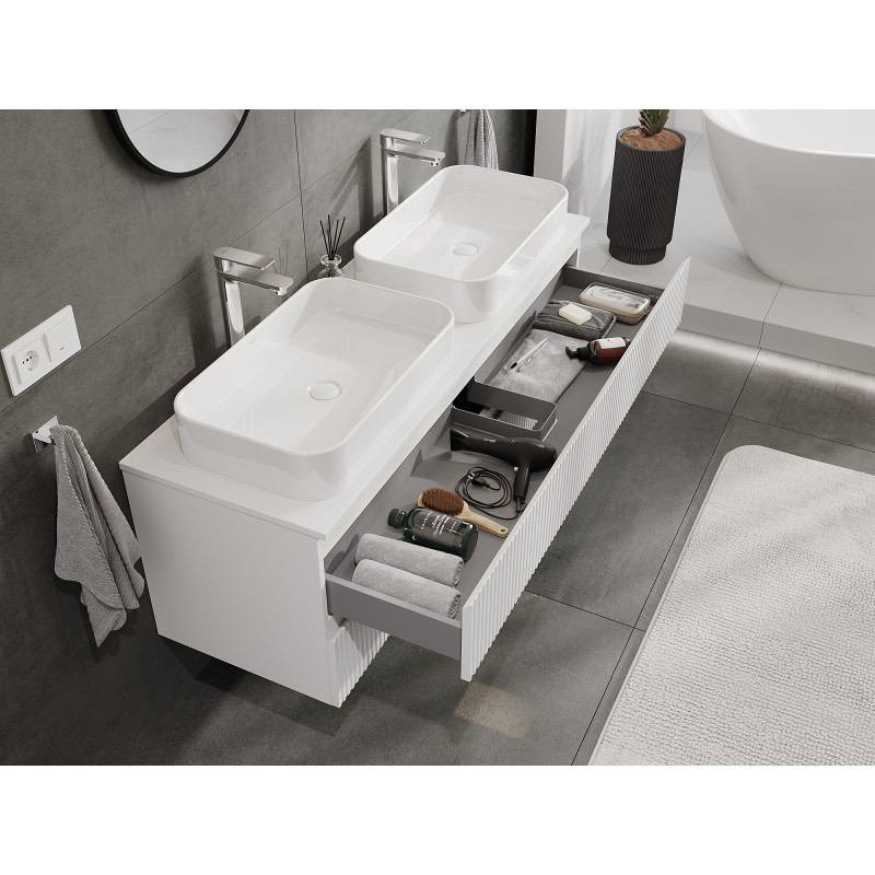 Mexen Rivel armario de baño bajo lavabo 140 cm con encimera, 2 cajones, acanalado, blanco mate - 91A20-14047-2-BFFC01