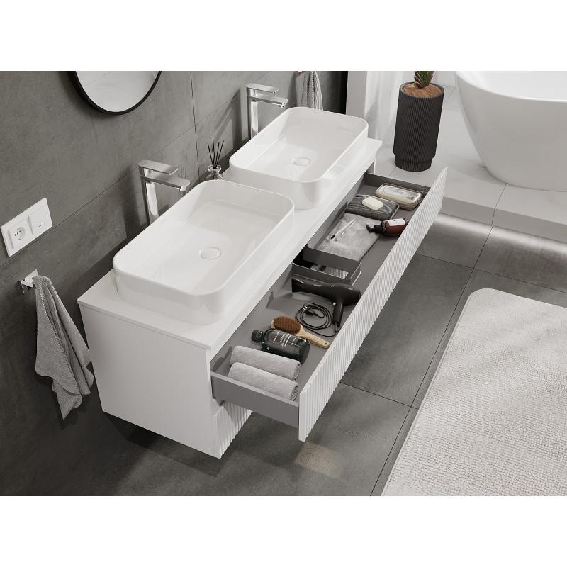 Mexen Rivel Meuble de salle de bains 140 cm avec plan de travail, 2 tiroirs, rainuré, blanc mat - 91A20-14047-2-BFFC01