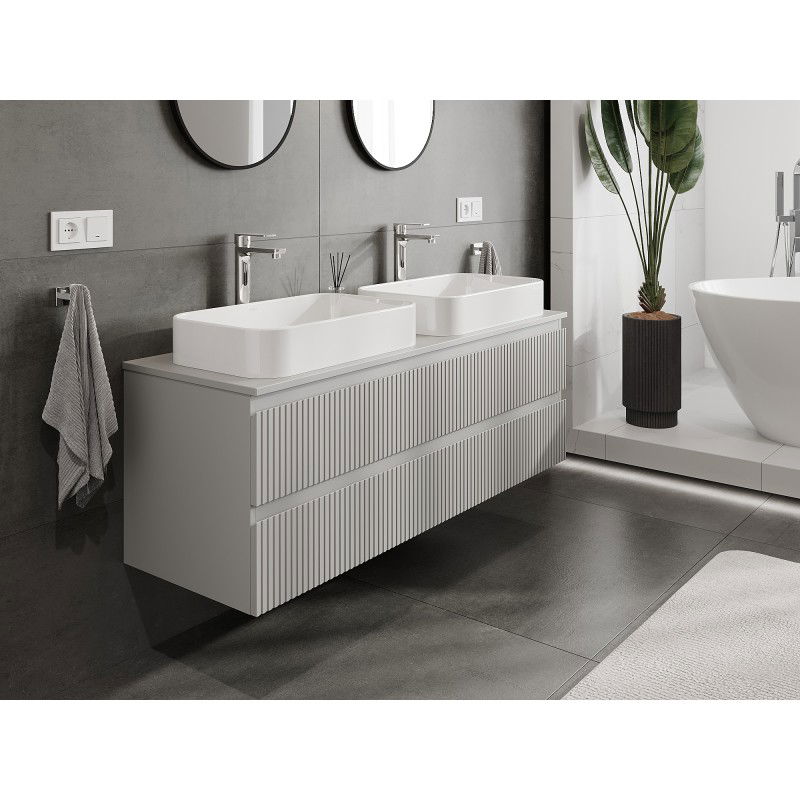 Mexen Rivel meuble de salle de bains sous-lavabo 140 cm avec plateau, 2 tiroirs, rainuré, gris mat - 91A20-14047-2-BFFC62
