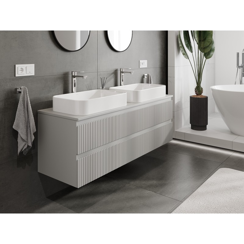 Mexen Rivel mueble de baño bajo lavabo 140 cm con encimera, 2 cajones, acanalado, gris mate - 91A20-14047-2-BFFC62