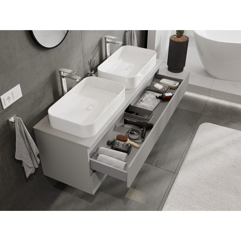 Mexen Rivel meuble de salle de bains sous lavabo 140 cm avec plan, 2 tiroirs, rainuré, gris mat - 91A20-14047-2-BFFC62