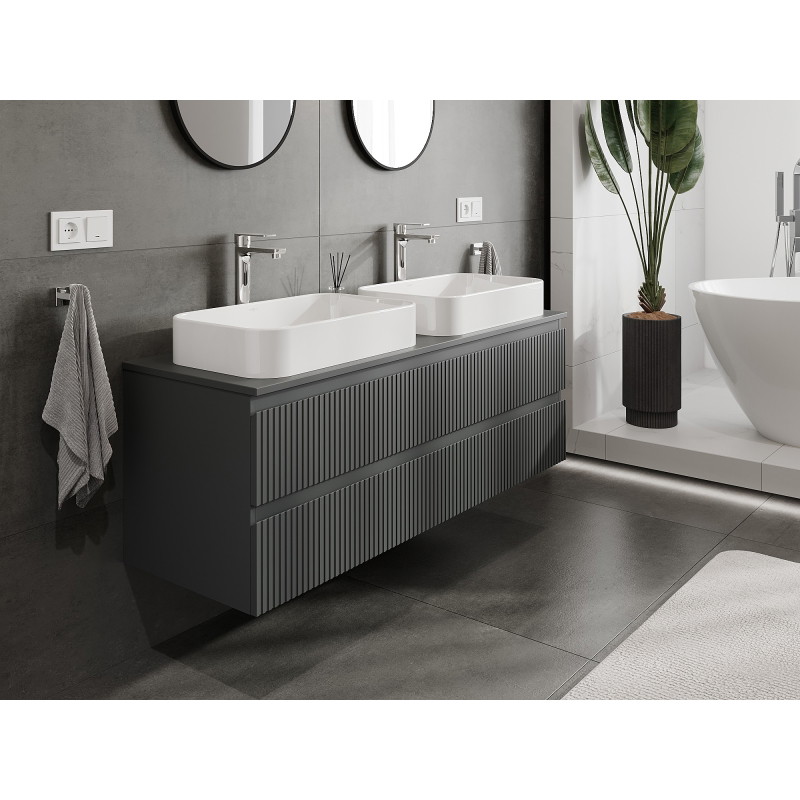 Mexen Rivel mobiletto da bagno sottolavabo 140 cm con piano, 2 cassetti, scanalato, grafite opaco - 91A20-14047-2-BFFC66