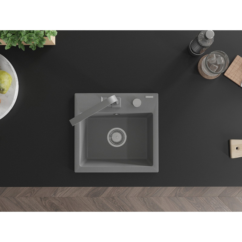 Mexen Milo fregadero de granito de 1 cuenco con grifo de cocina Rita, gris - 6505-71-670300-71