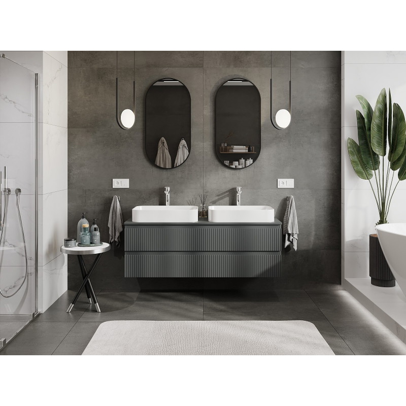 Mexen Rivel armario de baño bajo lavabo de 140 cm con encimera, 2 cajones, estriado, grafito mate - 91A20-14047-2-BFFC66