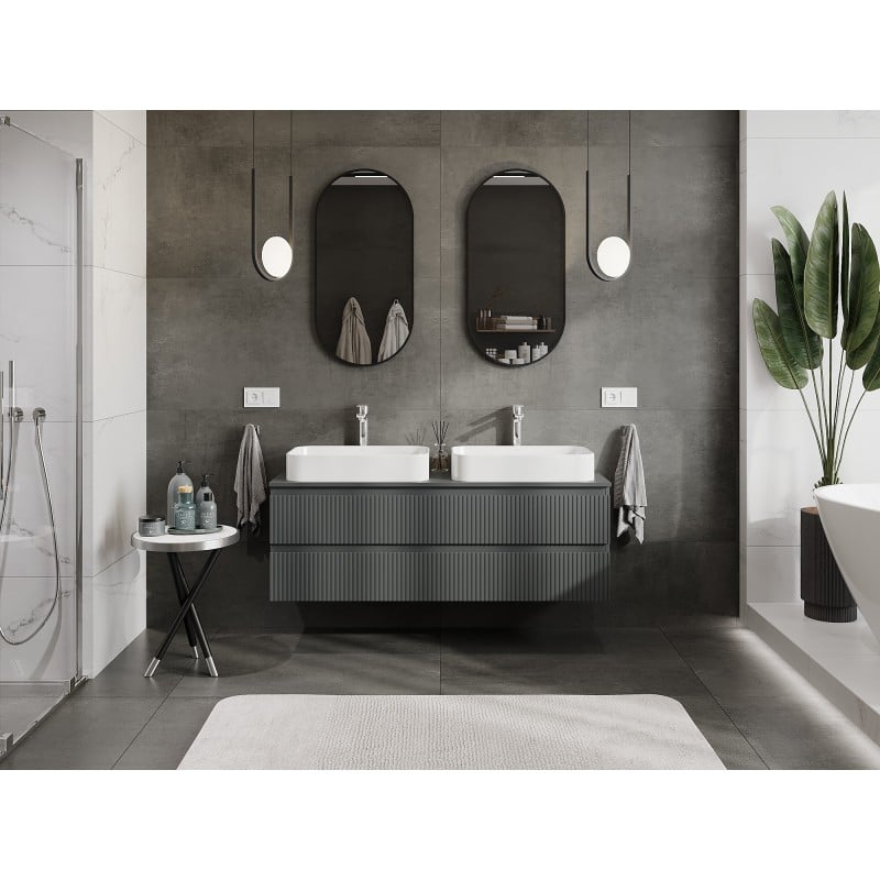Mexen Rivel szafka łazienkowa podumywalkowa 140 cm z blatem, 2 szuflady, ryflowana , grafit mat - 91A20-14047-2-BFFC66