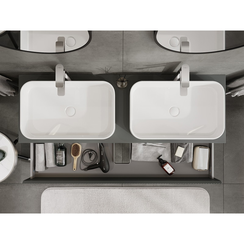 Mexen Rivel mobiletto da bagno sottolavabo 140 cm con piano, 2 cassetti, scanalato, grafite opaco - 91A20-14047-2-BFFC66