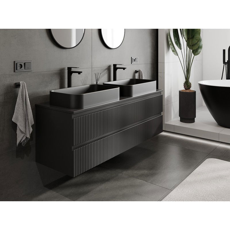Mexen Rivel 140 cm Vanity Unit with Countertop, 2 Drawers, Grooved, Black Matte - 91A20-14047-2-BFFC71